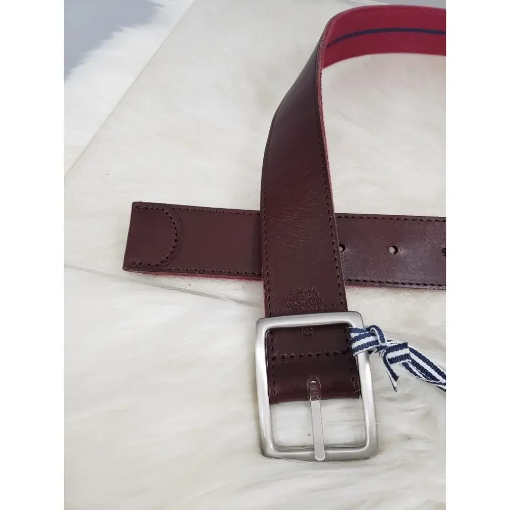 NEW‎ Vineyard Vines Leather Canvas Webbing REVERSIBLE Belt Navy Blue Brown Sz 30